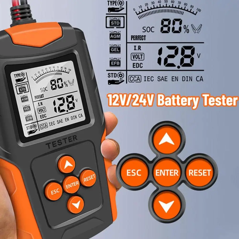12V 24V 자동차 배터리 테스터 LCD 디지털 차량 크랭킹 충전 스캐너 진단 배터리 측정 분석기