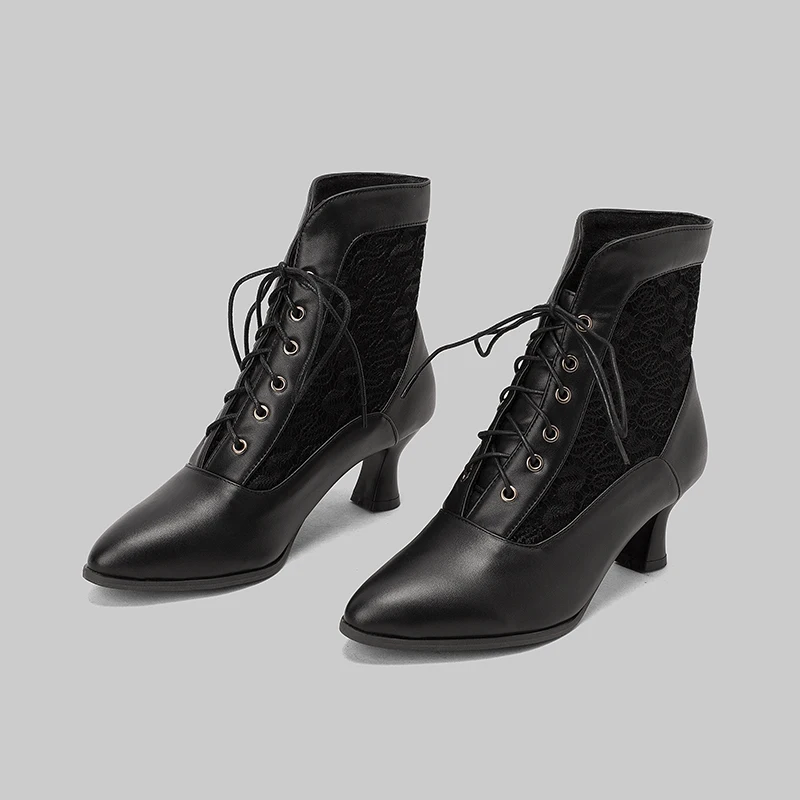 Kcenid 2023 Sexy Lace Ankle Boots Woman Shoes Large Size 48 Party Wedding Shoes Pointed Toe Spring Autumn Cross-tied Modern Boot