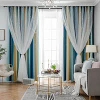 Ahoyikaa Shiny Hollow Stars Double Blackout Curtains Gradient Color Cloth White Sheer Yarn For Living Room Bedroom Decoration 1