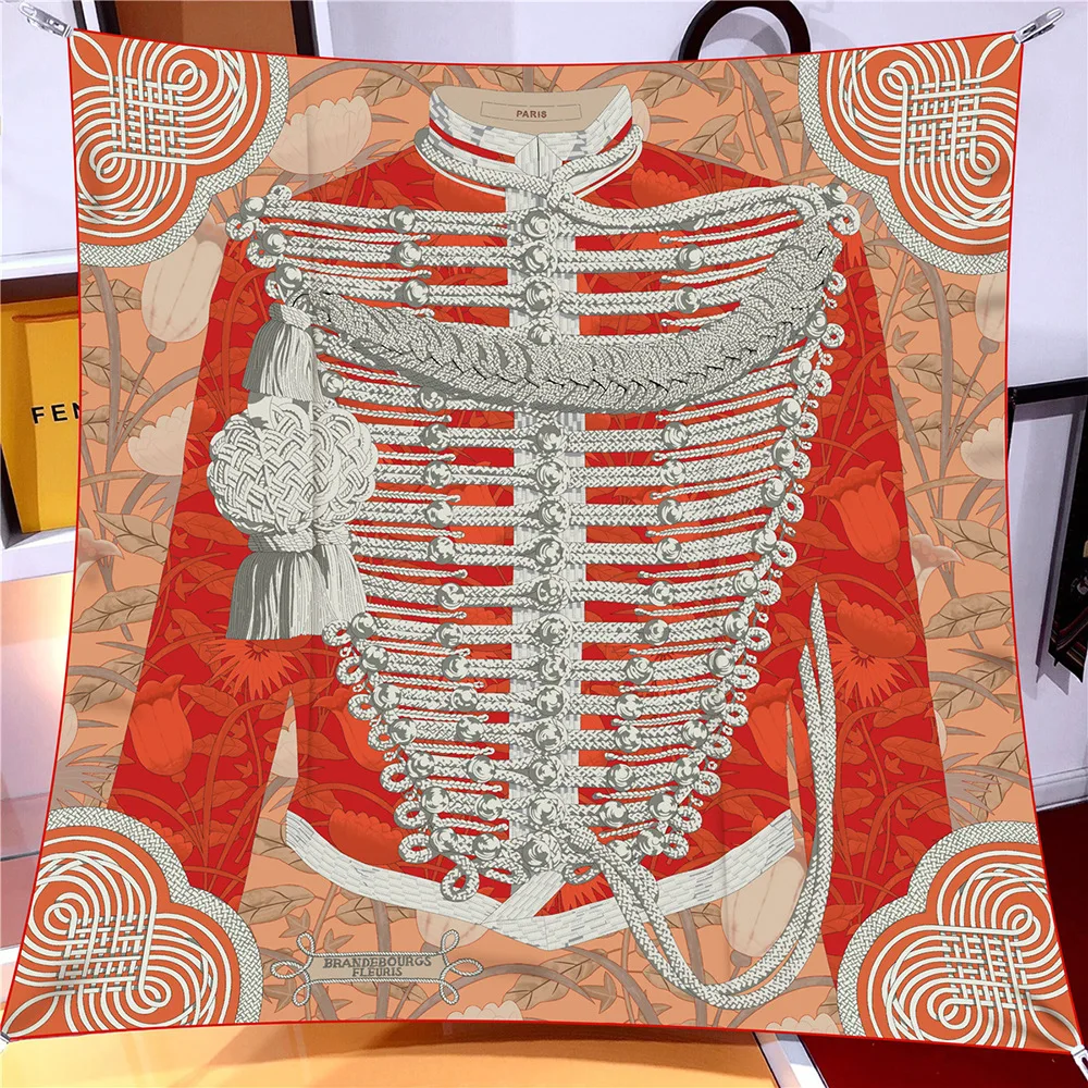90cm Silk Scarf Women Retro Clothes Print Square Scarf Head Echarpes Silk Foulards Femme Wraps Beach Shawls Bandana Lady Hijabs 2