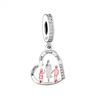 Fit Original Pan Charms Bracelet 925 Silver Mother Son Mother Daughter Hand In Hand Walk Together Bead For Making Women Berloque 2