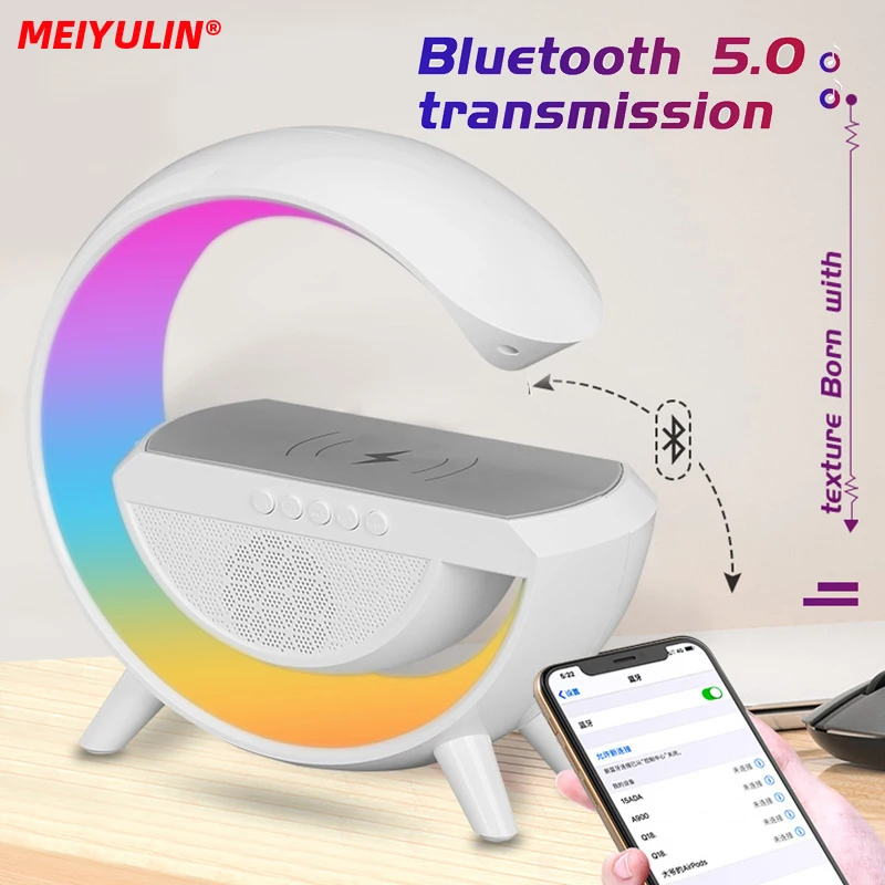 

Smart Bluetooth Speaker Wireless Fast Charger Station LED RGB Desk Light Support TF Card AUX for iPhone 14 13 Samsung Powerbank