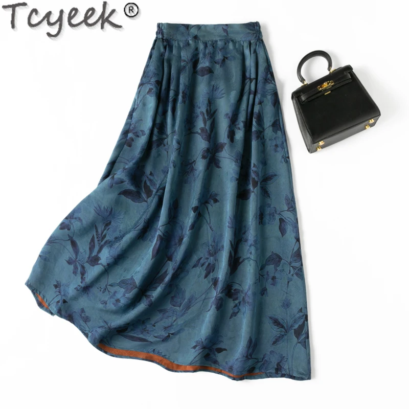 

Женская шелковая юбка Tcyeek, элегантная трапециевидная юбка из натурального шелка, в китайском стиле, 100%