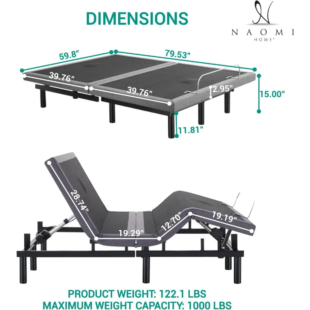 Queen Adjustable Bed Frame with Lumbar Support&Head Tilt,Foot Incline,Back&Leg Massage,Ergonomic Zero-Gravity Smart Bed 2
