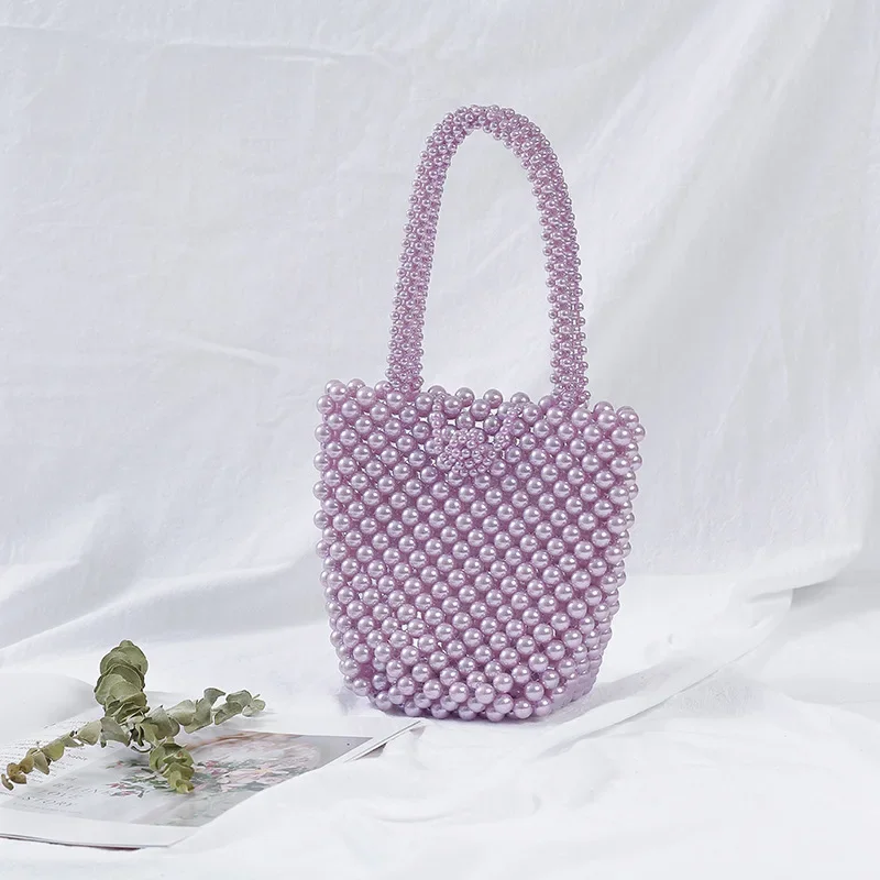 

Новая модная женская сумка через плечо INS Love на заказ, ручная вязаная сумка ручной работы с фиолетовыми бусинами и жемчугом