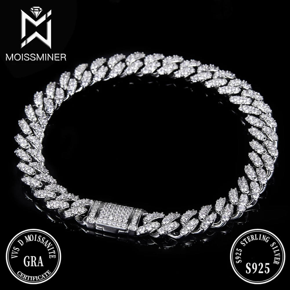 8mm Moissanite Cuban Chain Bracelets Necklaces S925 Silver Diamond Miami Link Chain For Women High-End Jewelry Pass Tester