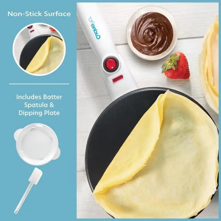 Cordless Crepe Maker- FREE Recipe Guide, NonStick Dipping Plate plus Electric Base & Batter Spatula, Portable Compact Baker 3
