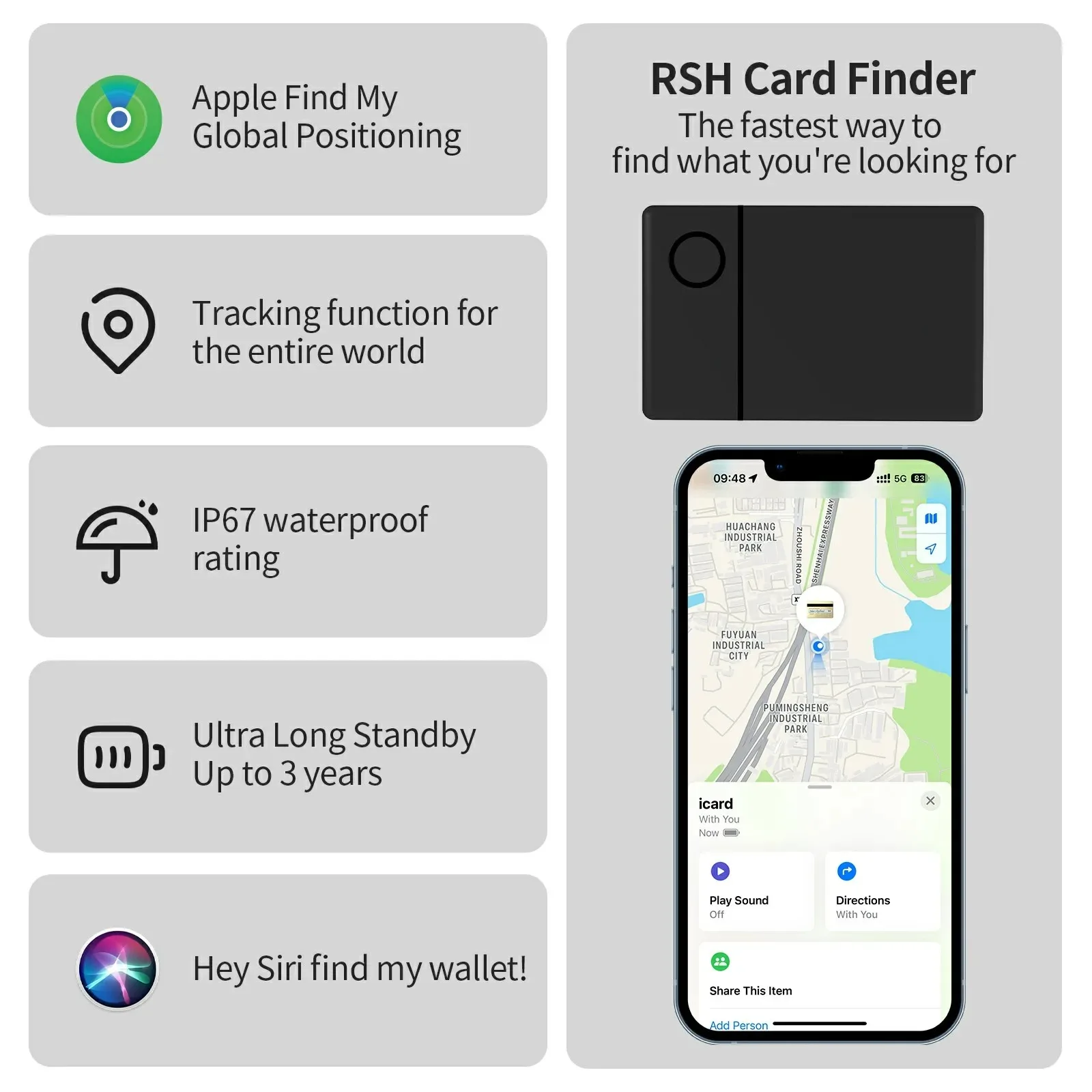 Wireless Rechargeable Smart Card Tracker Work With Find My App Smart Anti-lost Device Items Finder