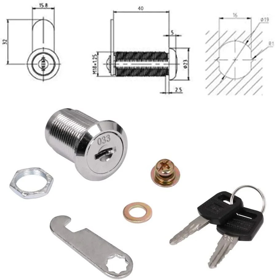 Drawer Cabinet Locking Security Cylinder Cam Lock w 2 Keys 19mm x 16(20/25/30/35/40)mm Thread cabinet door lock door lock buckle drawer lock