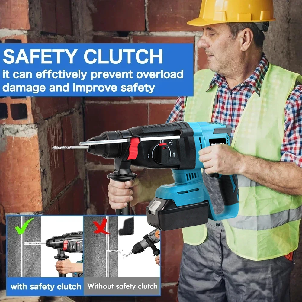 Electric Goddess Cordless Electric Impact Drill Electric Hammer Multifunctional Rotary Electric Pick 26mm for Makita 18V Battery 6