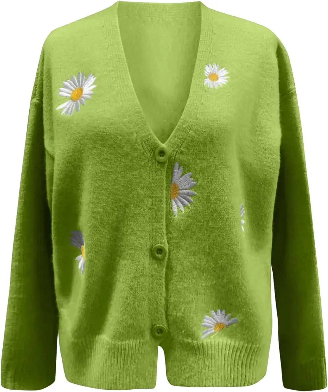 Women's Floral Print Long Sleeve V-Neck Sweaters Button Down Ribbed Cuffs Knit Cropped Cardigan Sweater 3