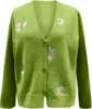 Women's Floral Print Long Sleeve V-Neck Sweaters Button Down Ribbed Cuffs Knit Cropped Cardigan Sweater 3