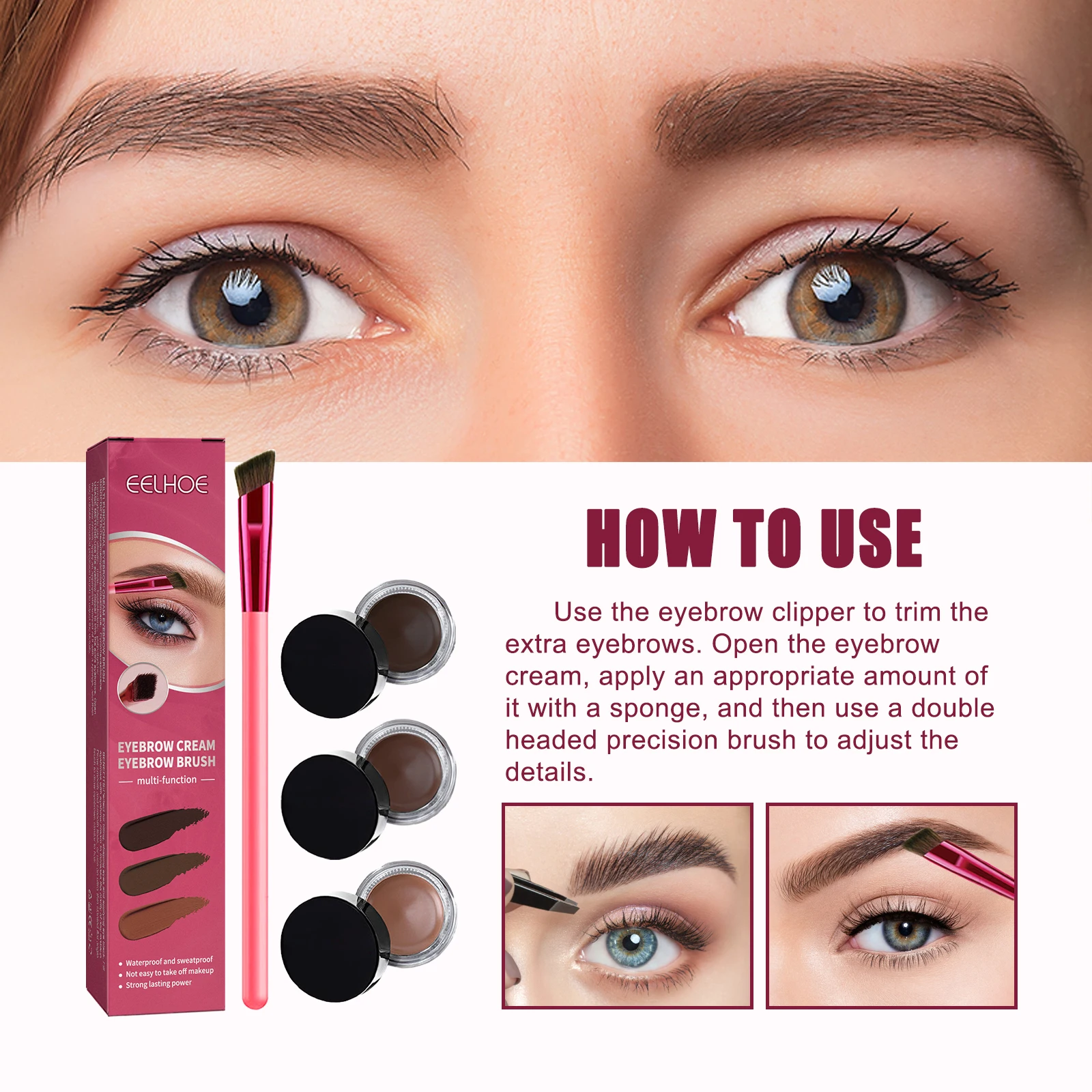 Waterproof Long Lasting Eyebrow Pomade Kit with Brush