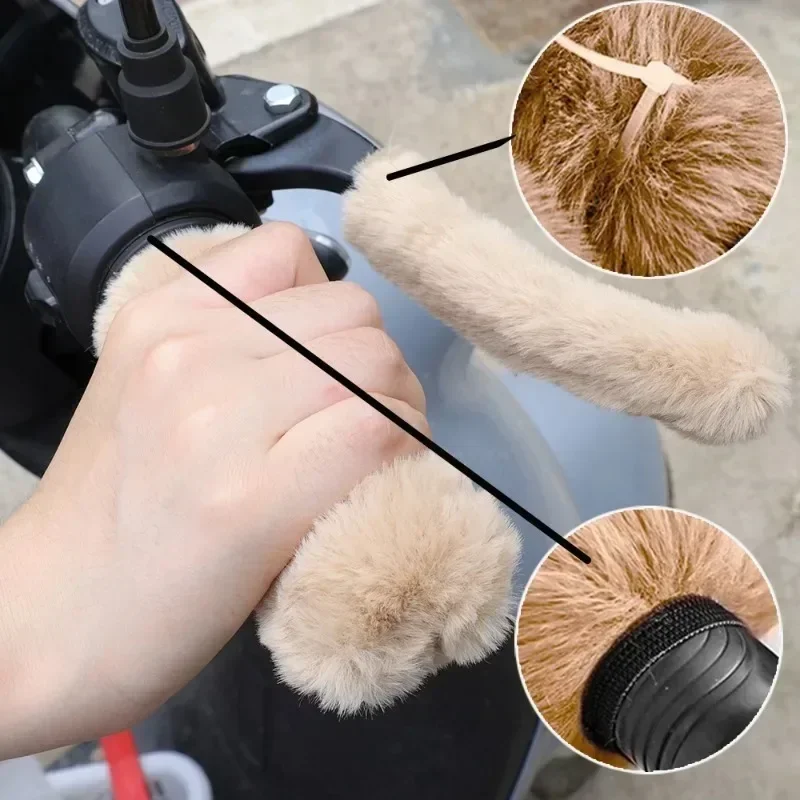 Winter-Plüsch-Lenkerabdeckungen, warme, rutschfeste Handschuhe, Handschuhe für Elektroroller, Motorrad, Dreirad, winddichter Griff, Handschutz – Detail 3