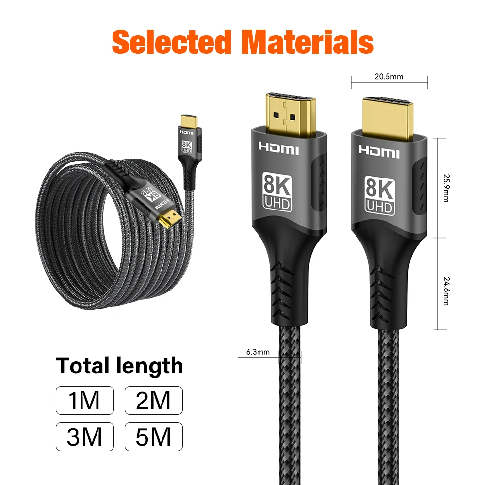 Ultra High-Speed 8K HDMI Cable - 48Gbps High Definition Video (1m, 3m, 5m)