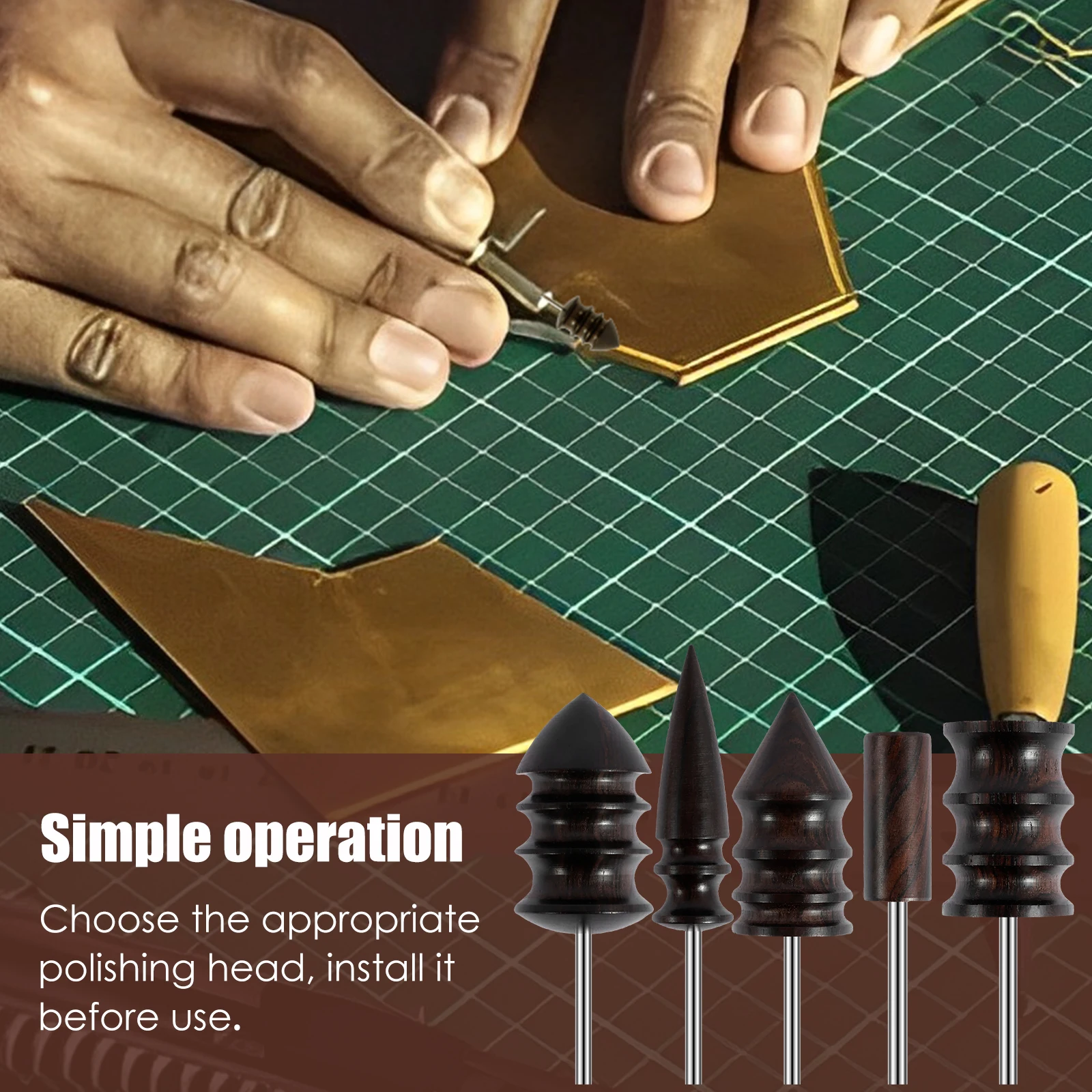 Leather Craft Tools 4/5Pcs Leather Edge Electric Polishing Machine Bit Sandalwood Head Burnisher Grinding Tool