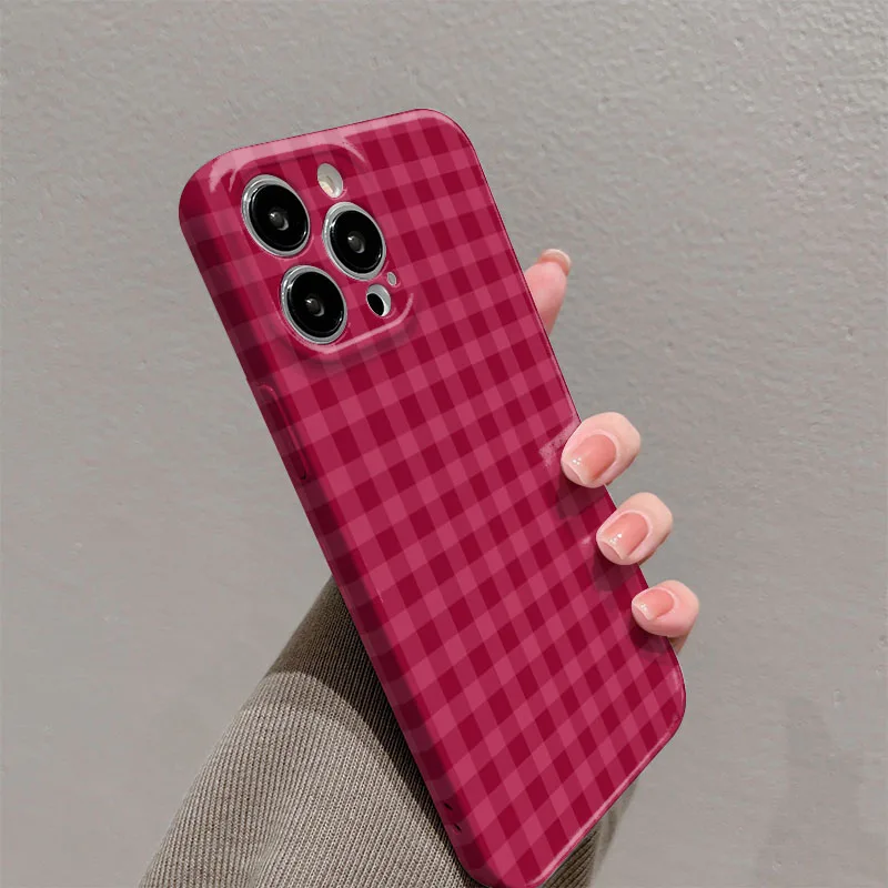 Retro Red Grid Pattern Hard PC Phone Case Cover