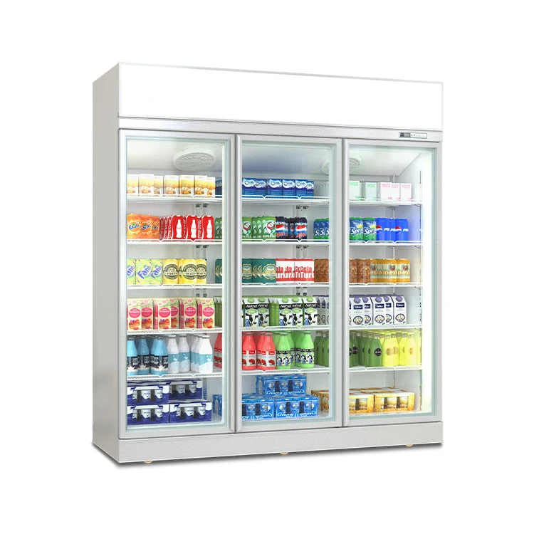 Commercial Store 3 Glass Door Beverage Display Cola Cooler Refrigerator For Drinks