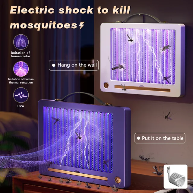 2023 Új Elektromos Ütés Szúnyog Gyilkos Lámpa Falra Tartó Hordozható Uv Csapda Légy Hiba Bug Zapper Usb Újratölthető Taszító