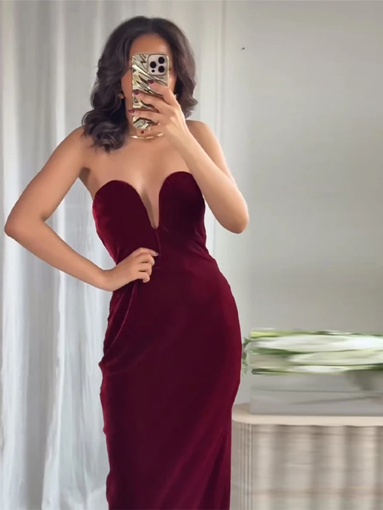 Samt Liebsten Lange, Figurbetontes Kleid Frauen Elegante Ärmellose Backless Taille Cinching Hüfte Paket Party Abendkleider Neue Roben – Detail 6