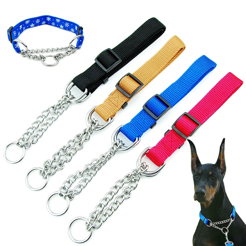 

Dog Collar Adjustable Necklace Metal Chain For Training Small Medium Large Dogs Outdoor Dog Collar Chains Colorful Pet Supply