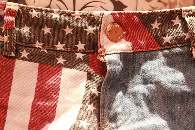 Women's Low-Rise American Flag Print Ripped Denim Shorts Jeans Mini Hot Shorts Summer Style Jean Shorts Women Summer