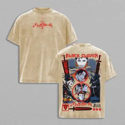 Black Clover Anime Gothic Vintage Washed Oversized Cotton Tee - S (Brown)