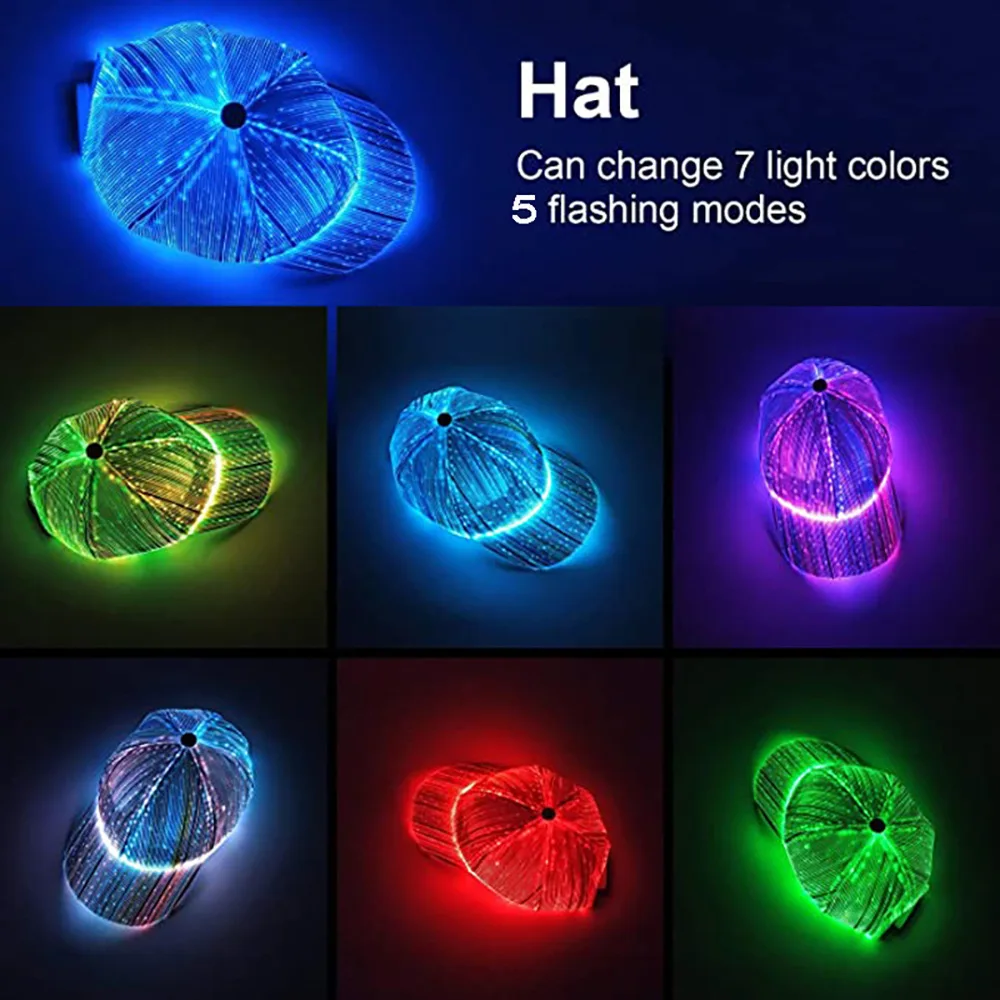 Halloween Decor Party Hat Men's Women's Hip Hop Performance Hat LED Fiber Optic Glow Gradient Baseball