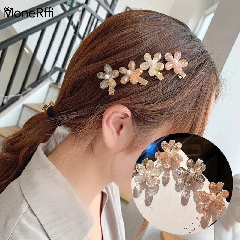 Мини-заколка для волос с кристаллами и цветами женские заколки девочек боковые