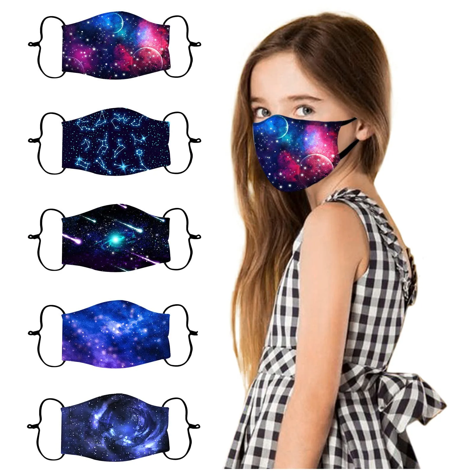 Children's Kids Adjustable Washable Reuse Face Mask Printed Cute Facial Mask Outdoor Dust-Proof Face Protective Washable