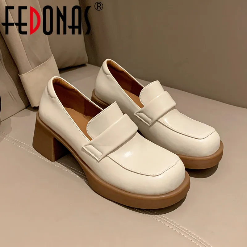 

FEDONAS Thick High Heels Women Pumps Concise Platform Genuine Leather Splicing Basic Casual Working Shoes Woman Spring Summer