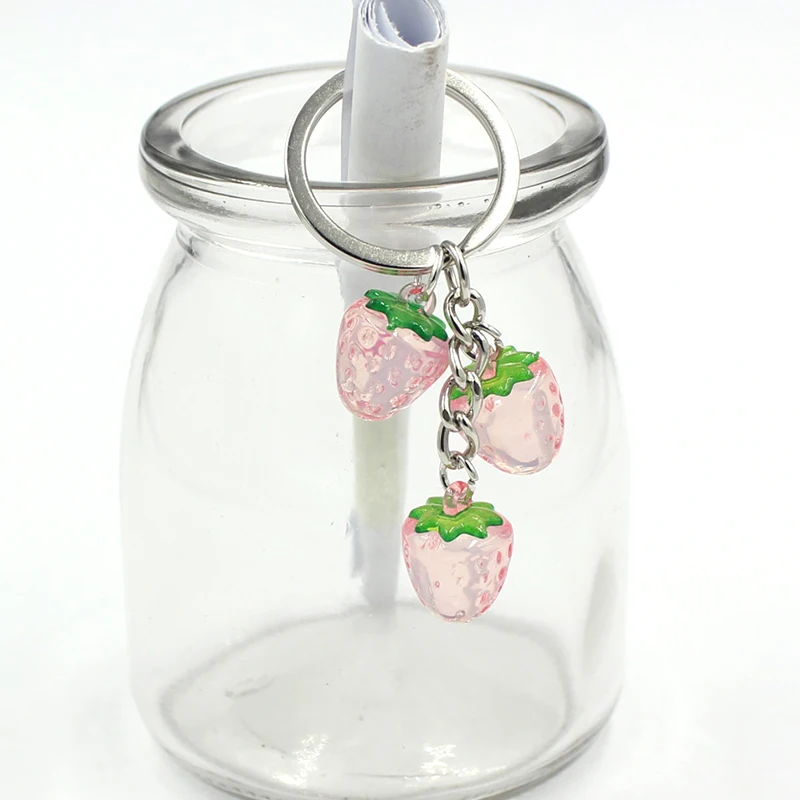 New Cute Fruit Keychain 3D Acrylic Cherry Peach Apple Strawberry Keyring Car Holder Bag Pendant Accessories Jewellery Gift Girl
