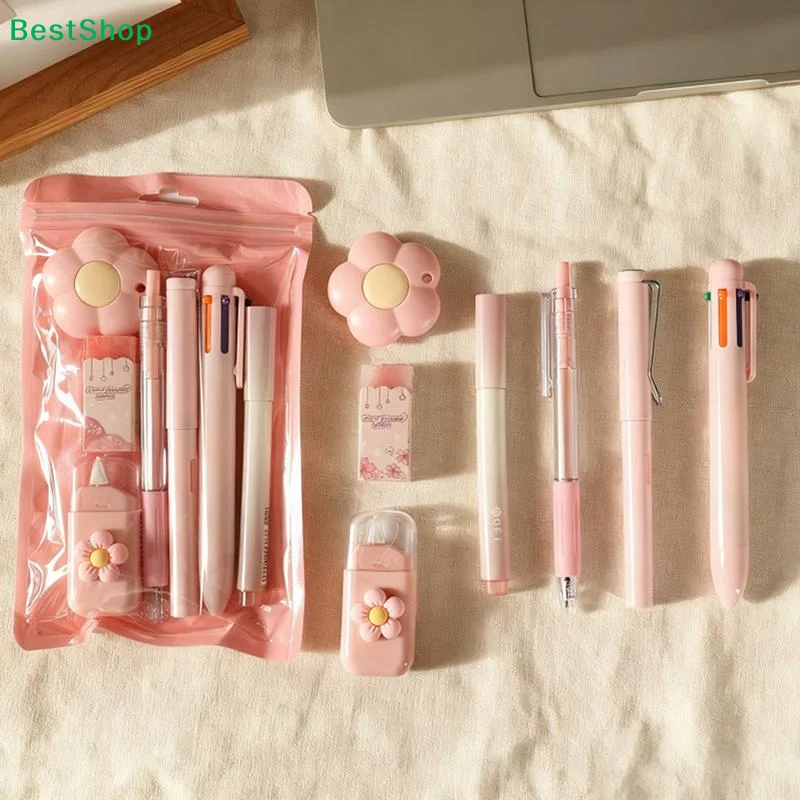 ? 귀여운 미적 감각의 문구 세트 ? 카와이 펜, 미니 커터 & 꽃 장식 (학교 및 사무용품)