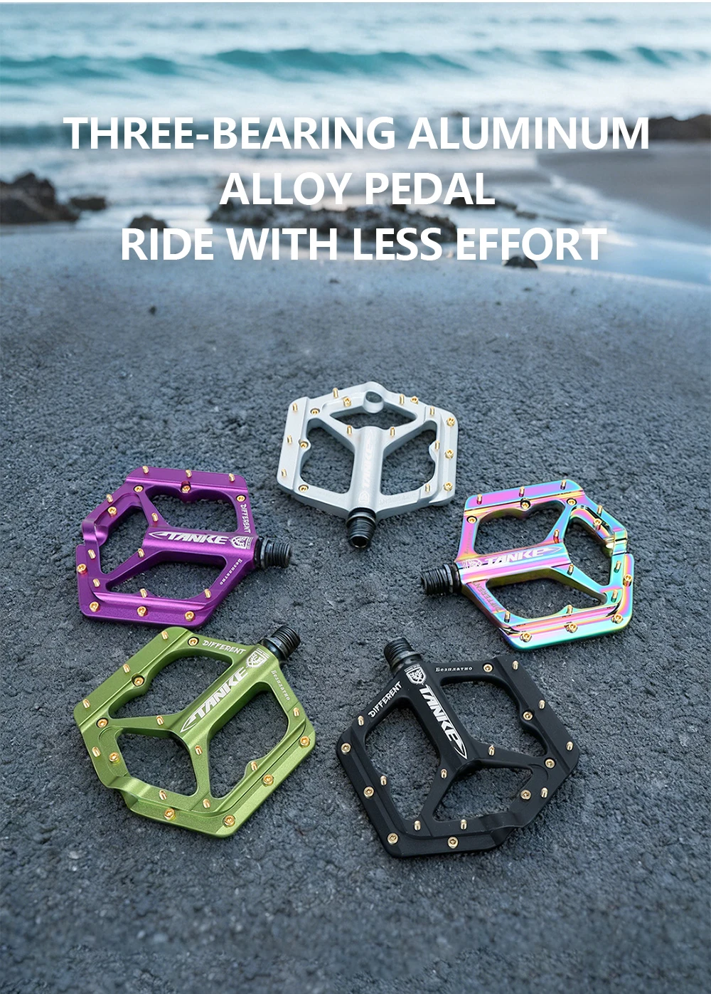 TANKE MTB-Pedale, leichte, rutschfeste Fahrradpedale aus Aluminiumlegierung (10 rutschfeste Stifte/Seite) mit Fett und Lager, Fahrradpedal TP-53 – Detail 9