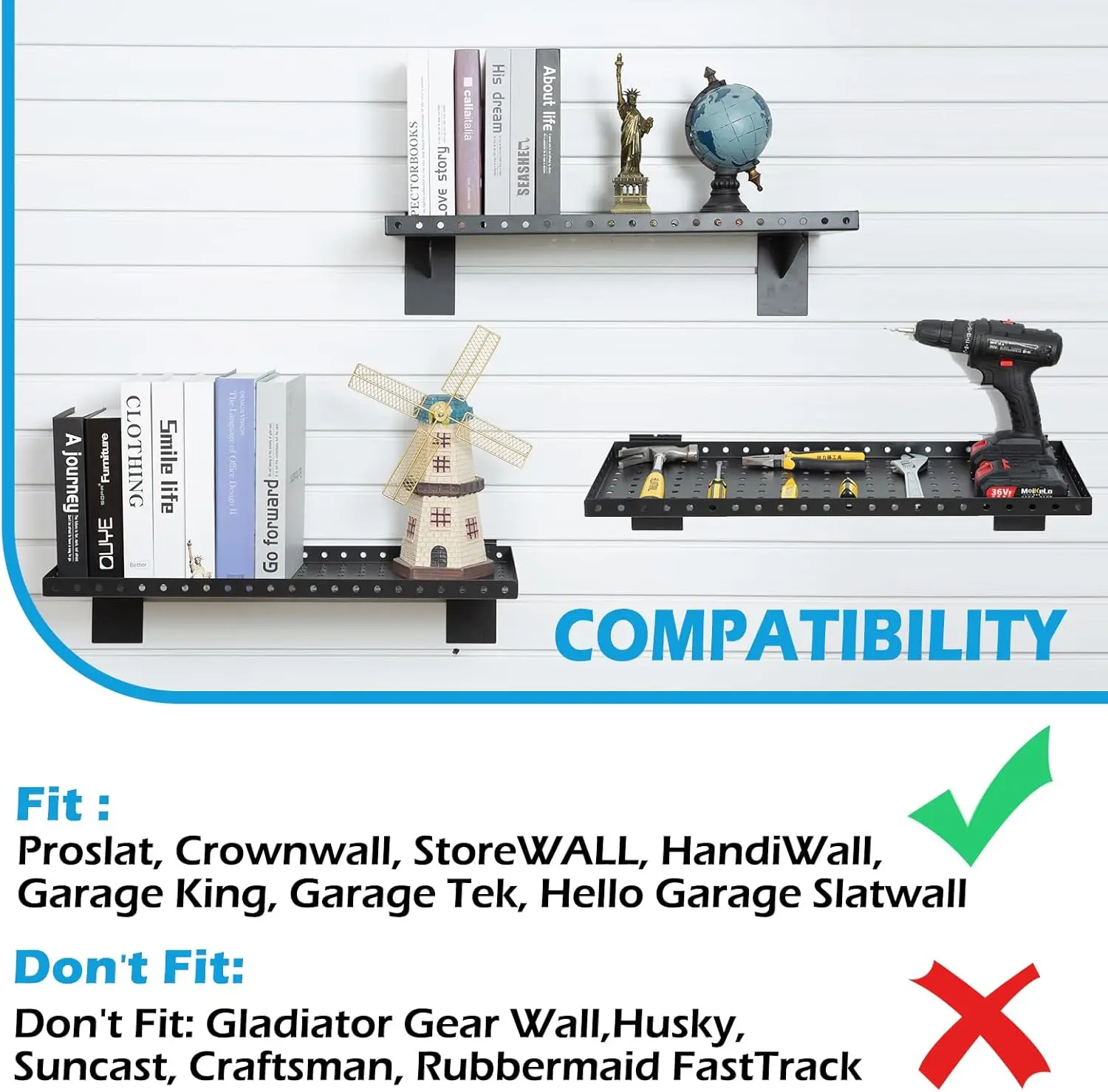 24x10 Inch Heavy Duty Slat Wall Shelves