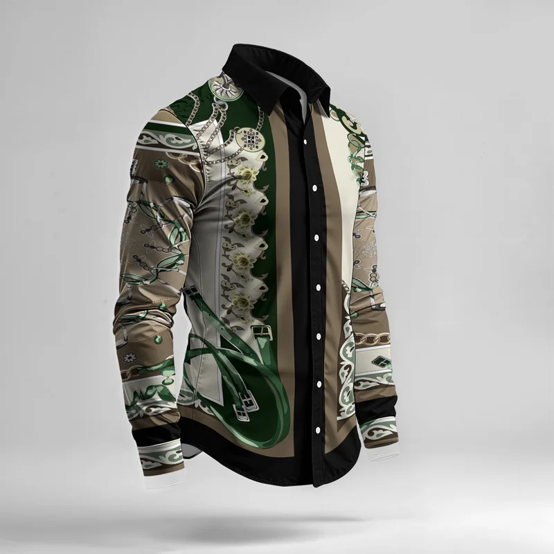 2025 Spring Summer Men Shirt Set Brand Print Fashion Printing Two Piece Set Mens Light Luxury Lightweight Party Long Sleeves_voghion.com