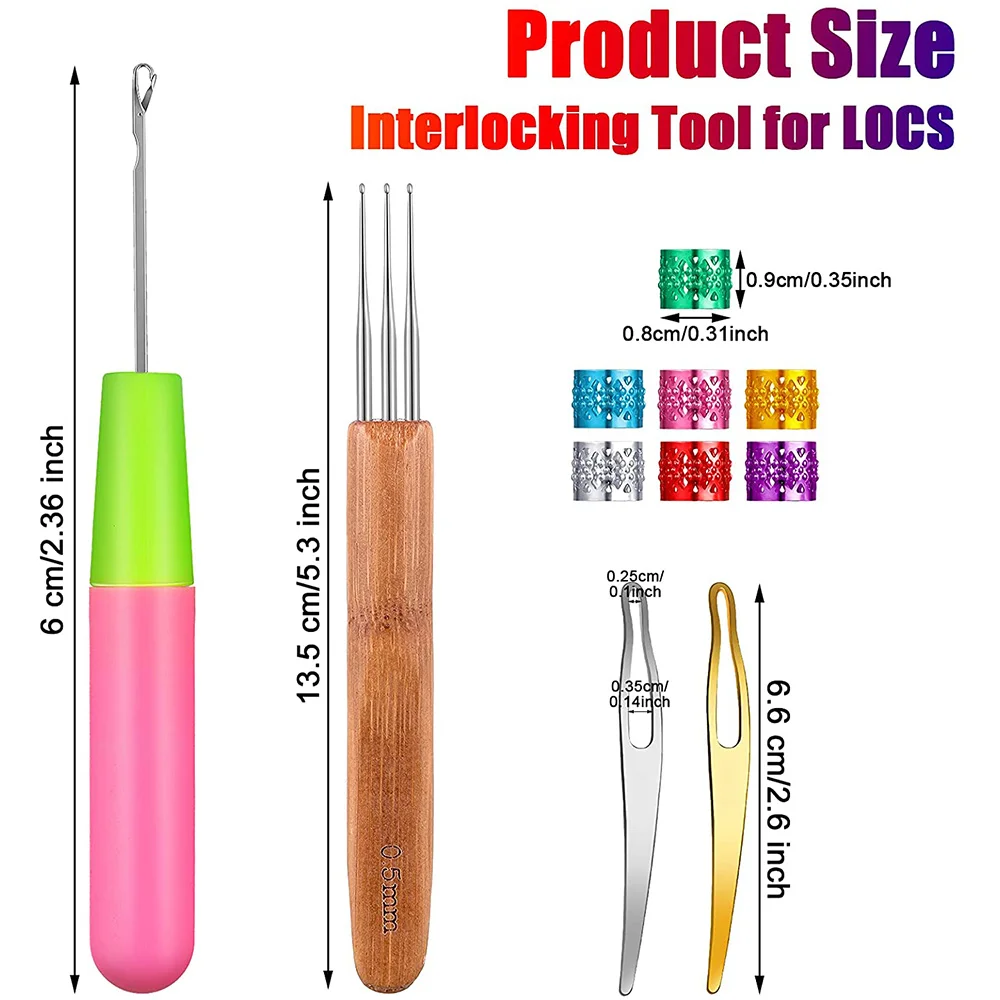 31Pc Braids Crochet Needle Locking Tool Set Dreadlocks Needles Hair Bent Interlocking Tools Dreadlocks Hair Ring crochet hooks