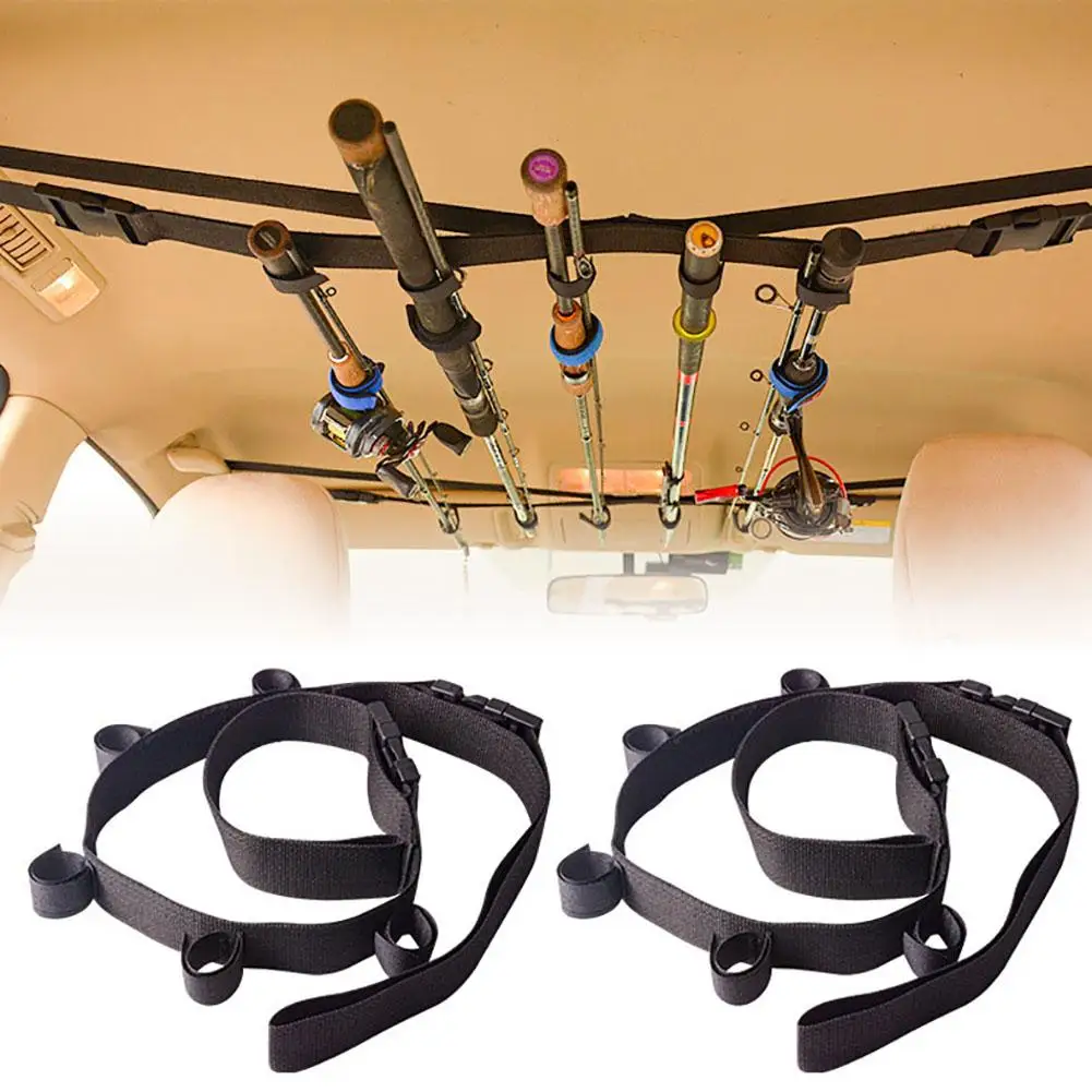 Fishing Rod Holder Car Mounted Storage Rack Fishing Rod Gear Holder Vehicle Fishing Rod Rack Holder Strap Storage Car Rest Belt Carrier SUV