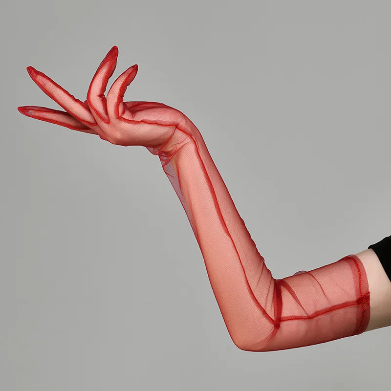 New Sexy Gloves Transparent Women Sheer Tulle Thin Mesh Wedding Driving Club Party Prom Dancing Dress Etiquette Long Glove