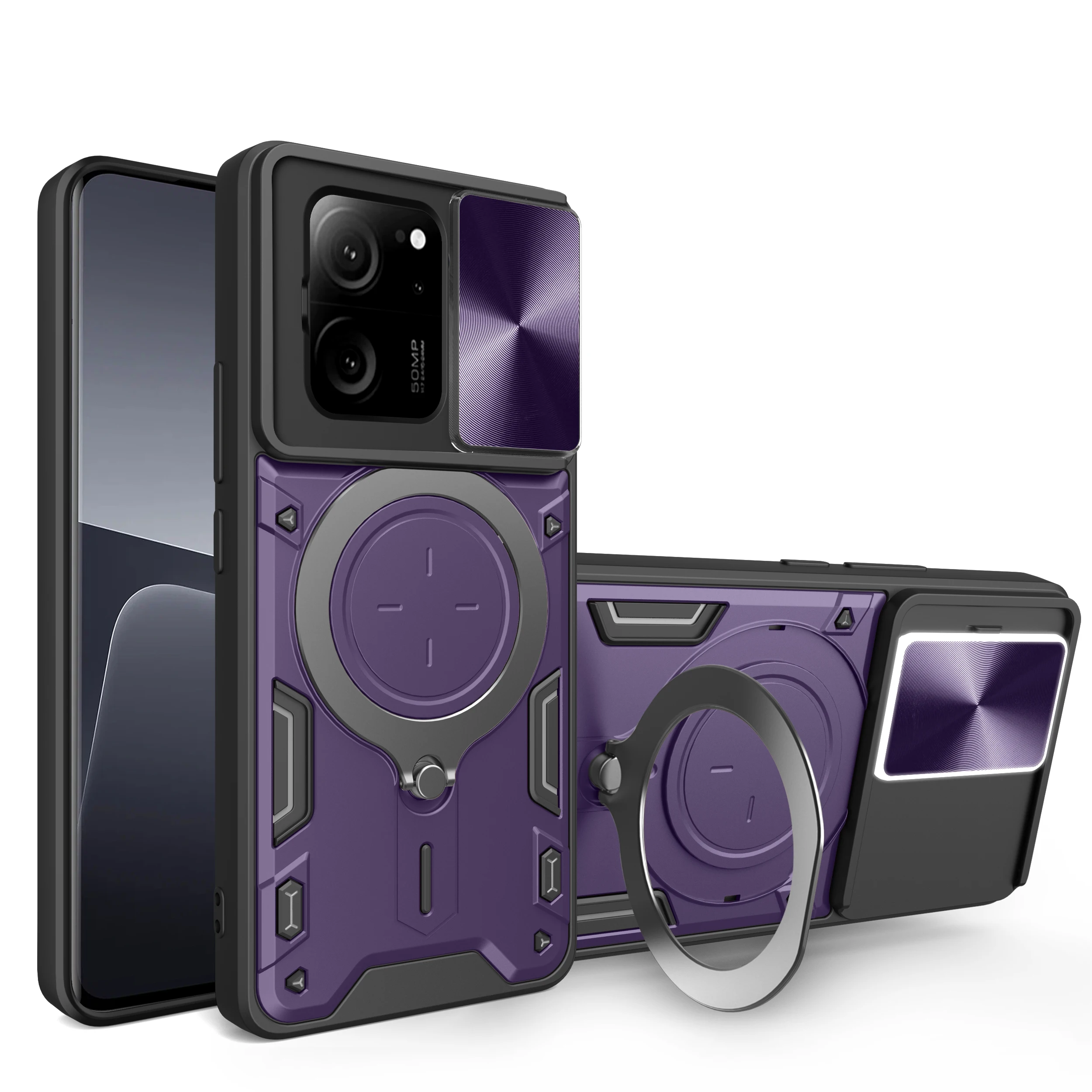 Fall Für Xiaomi 13T 12T 11T Redmi Hinweis 13 12 11S Poco F5 X5 Pro Magnetische rotat Cama Slide Protector Ring 360 Stand_voghion.com