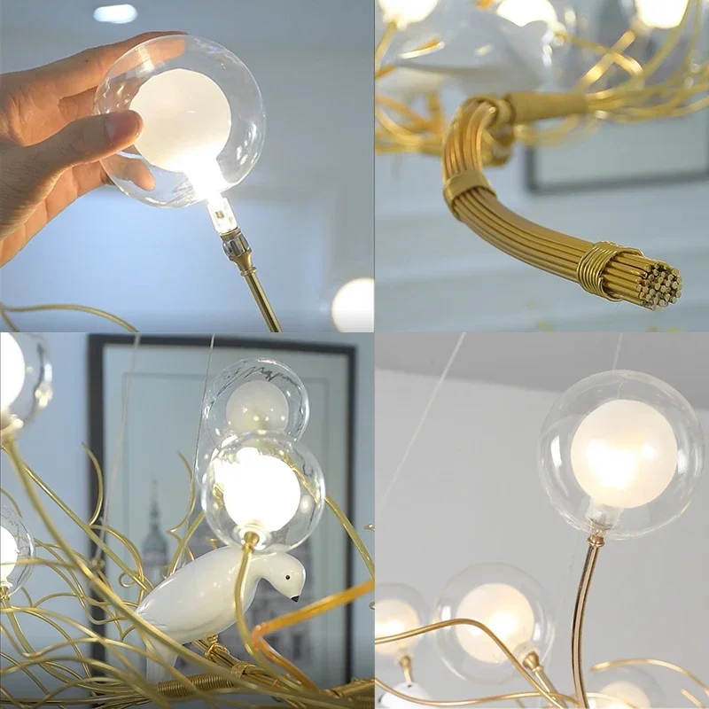 Retro Iron Branch Led Pendant Chandeliers Nordic Dining Room Lighting Bird Nest Hanging Lights Fixture led chandelier ceiling chandelier