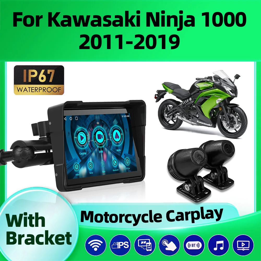

Motorcycle Navigation 5 inch IP67 Waterproof Wireless Carplay Android Auto Dual Lens Recording For Kawasaki Ninja 1000 2011-2019