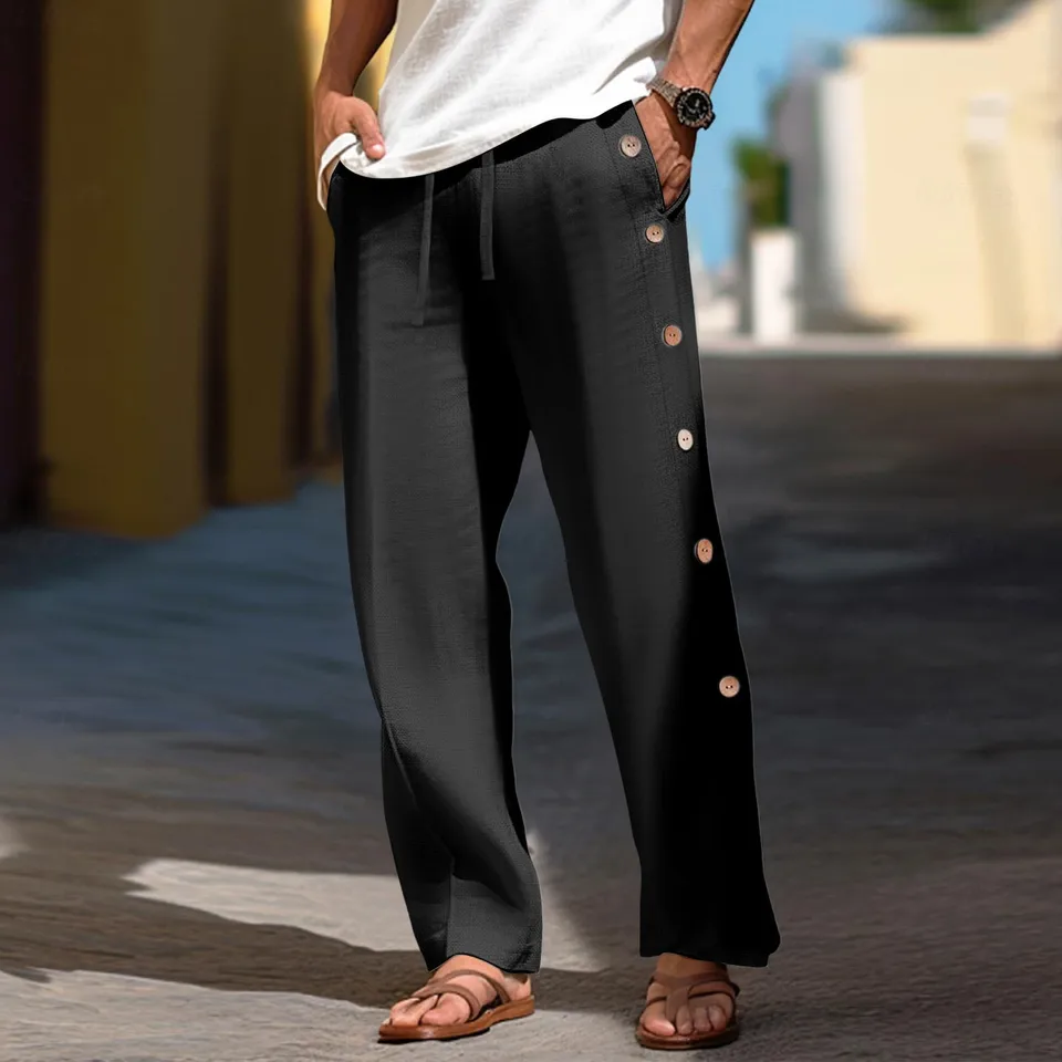 Men's Casual Drawstring Cotton Linen Pants