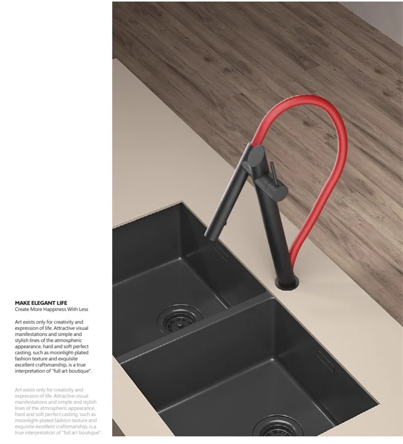 Description Picture 4 of itemNew Arrival Brass Kitchen Mixer Pull Side Sink Faucets Hot & Cold Tap Unique Design Deck Mounted Single Handle Black/Chrome