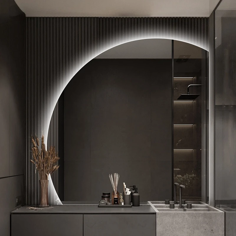 

Smart Led Light Mirror Bathroom Wall Mounted Semicircular Bedroom Dressing Mirror Round Espejo Pared Mirrors With Lights EB5BM