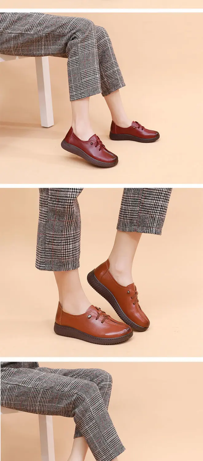 Lace Up Flats Women's Oxfords Split Leather Shoes Female Designer Loafers Woman Black Slip Ons Ladies Driving Shoes Retro Loafer