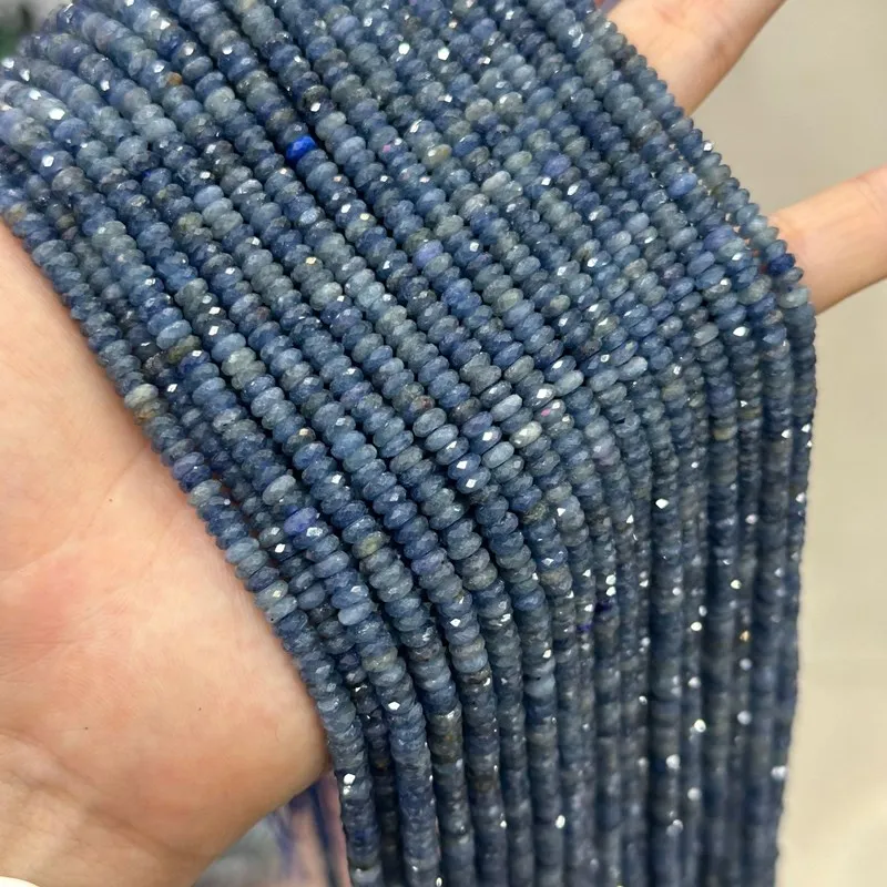 

loose beads blue Sapphire roundelle faceted 2*4mm nature for DIY making jewelry necklace 38cm FPPJ wholesale