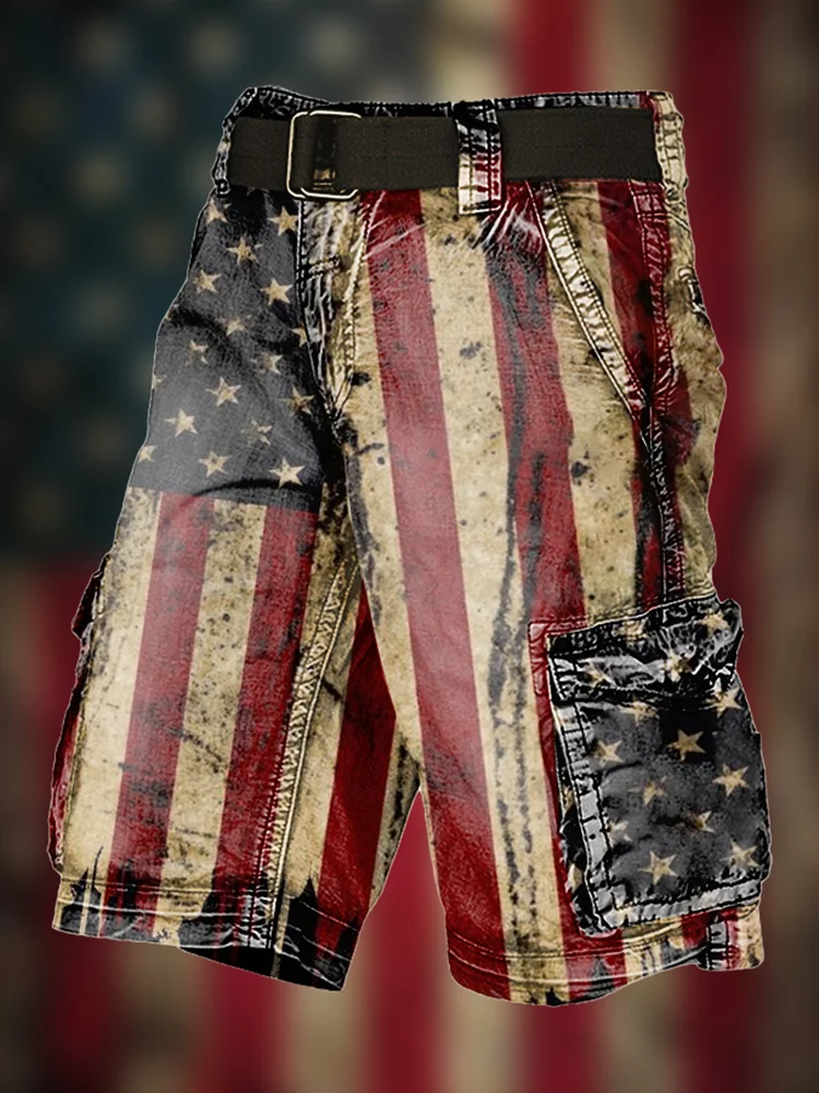 Men's Cargo Shorts 3d Printed Vintage Lndependence Day Cargo Pants Stylish Comfortable Casual Men's Shorts Summer