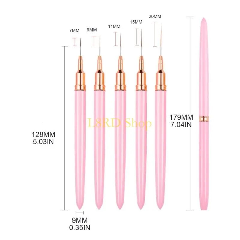 L8RD 5Pcs Art Liner Brushes Set Gel Polish Painting Design Brush Pen Set with Gold Handle for Pulling Lines