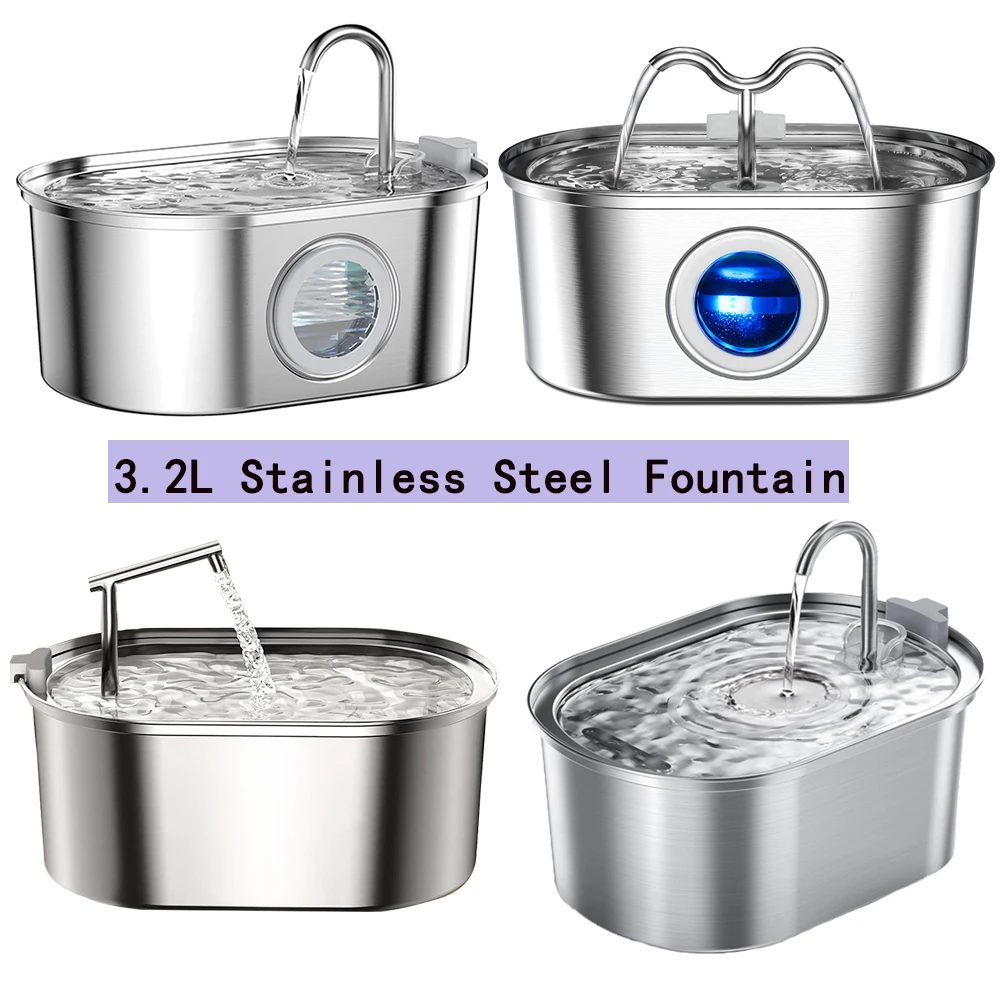 3.2L Stainless Steel Cat Water Fountain Cat Drinker Drinking Fountain For Cats Dogs Pet Water Dispenser Ultra Quiet Water Pump 3.2L Stainless Steel Cat Water Fountain Cat Drinker Drinking Fountain For Cats Dogs Pet Water Dispenser Ultra Quiet Water Pump